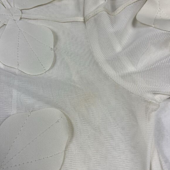 Dolce Cabo Ivory Mesh Floral Appliqué Zip Blouse Jacket Womens Small Sheer FLAW - Picture 11 of 12